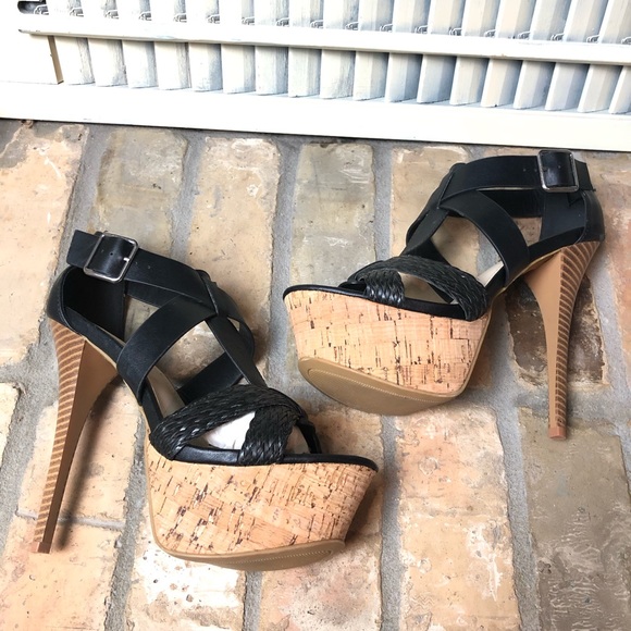 ANNE MICHELLE platform high heels black straps 7.5 - Picture 4 of 11